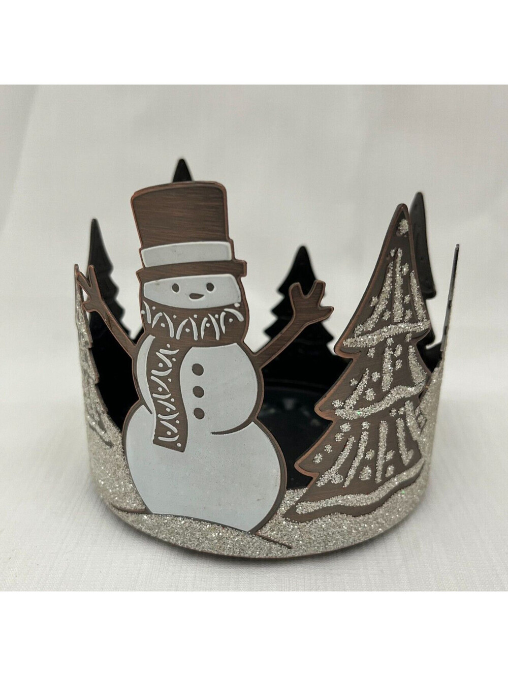 Bath & Body Works Snowman Sparkly Christmas Winter Metal 3 Wick Candle Holder
